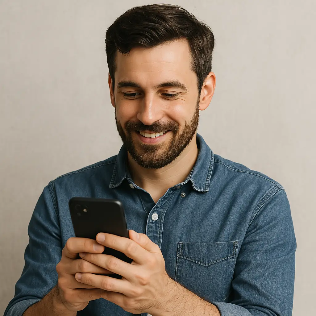 un homme qui tient sont smartphone